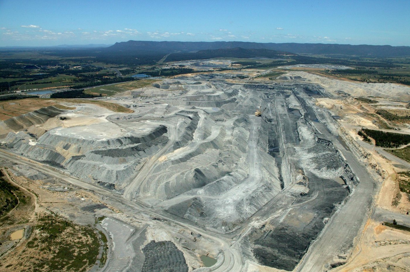 Aerial view of an open-cut coal operation in the Hunter Valley